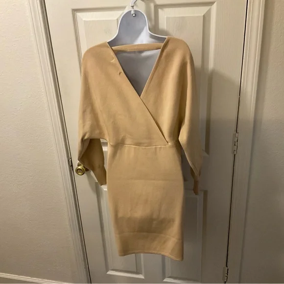 Altar’d state Elegant Tan Wrap Dress - Picture 3 of 8